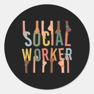 Sticker Rond Social Worker Life Funky Social Work Mois Noir H
