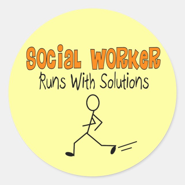 Sticker Rond Social Worker "Runs with Solutions" Dons Drôle (Devant)
