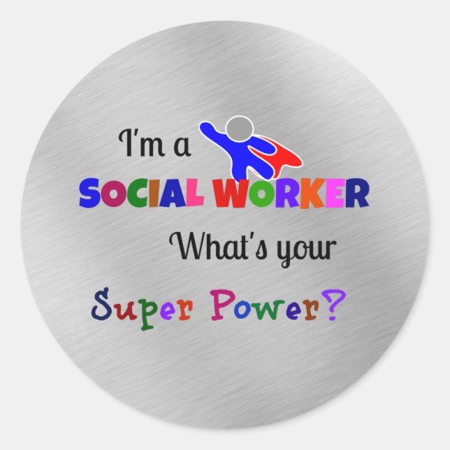 Sticker Rond Social Worker Superhero conception amusante (Devant)