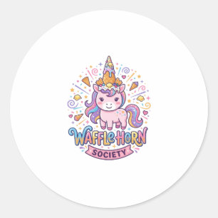 Sticker Rond Société de cornes de gaufres de licorne Prêt à imp