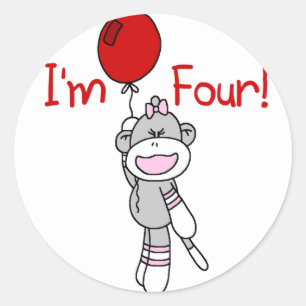 Sticker Rond Sock Monkey 4th Birthday Tshirts et cadeaux
