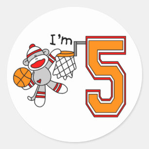 Sticker Rond Sock Monkey Hoops 5e anniversaire