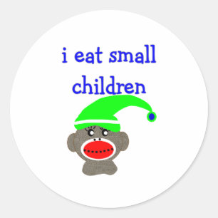 Sticker Rond Sock Monkey "I MANGE PETITS ENFANTS"