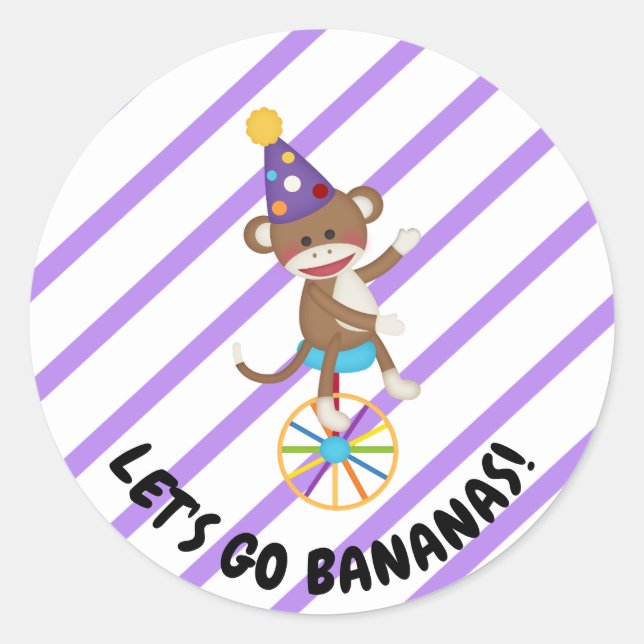 Sticker Rond Sock Monkey Jongler Balls Stick Stripe rose (Devant)