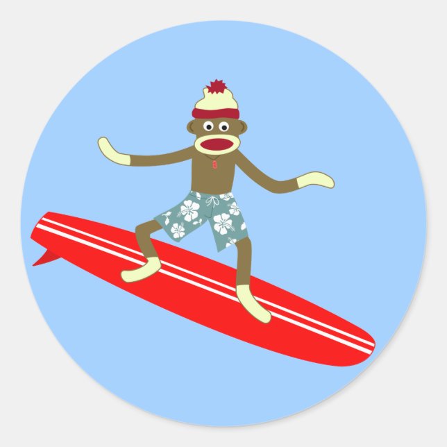 Sticker Rond Sock Monkey Surfer (Devant)