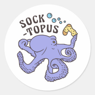 Sticker Rond Socktopus Bleu Octopus Avec Sock Funny Meme