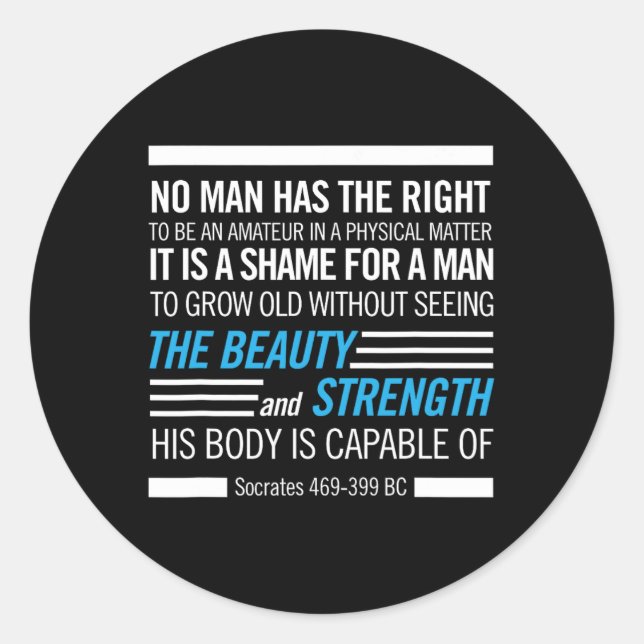 Sticker Rond Socrates Citation de remise en forme physique Body (Devant)