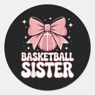 Sticker Rond Sœur de baseball Mignon Arc Rose Supportrice de Sp