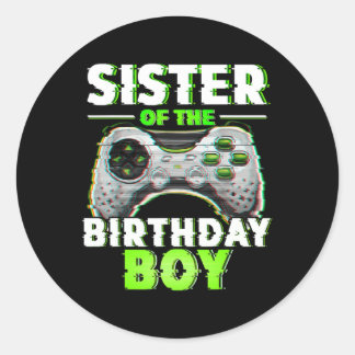 Sticker Rond Sœur du garçon d'anniversaire vidéo joueuse appari