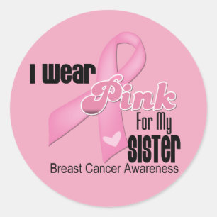 Sticker Rond Soeur rose Ruban Cancer du sein