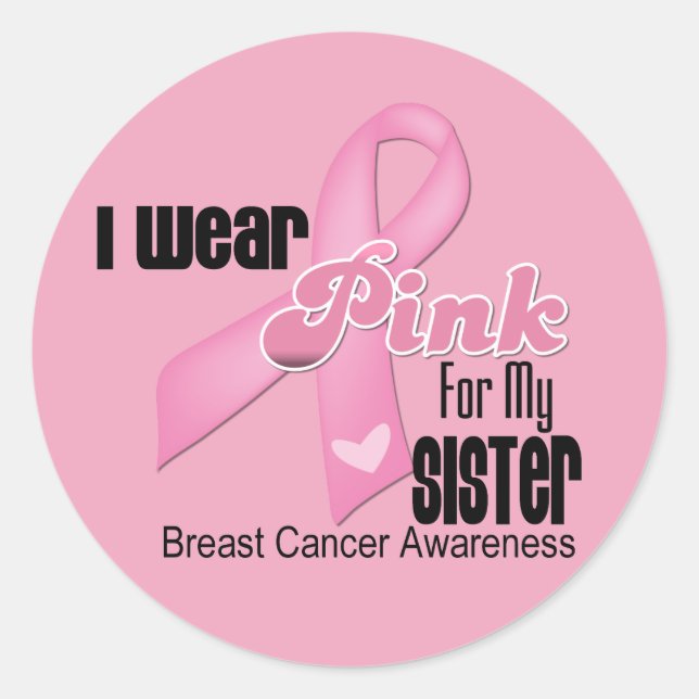 Sticker Rond Soeur rose Ruban Cancer du sein (Devant)
