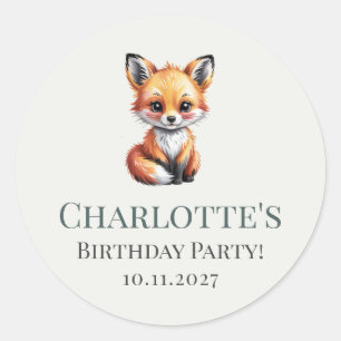 Sticker Rond Soft Boho Green Woodland Fox Anniversaire avec nom