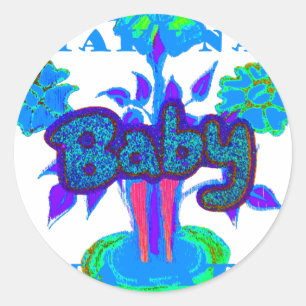 Sticker Rond Soft Cyan Blue Flower Art : A Baby's Touch.