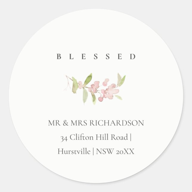 STICKER ROND SOFT MINIMAL BLUSH ROSE ROSE BLESSEE ADRESSE (Devant)