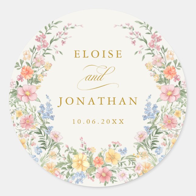 Sticker Rond Soft Pastel Ornate Spring Garden Gold Wedding (Devant)