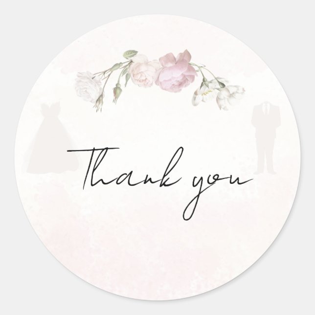 Sticker Rond Soft Pink Roses & Bride and Groom Collection (Devant)