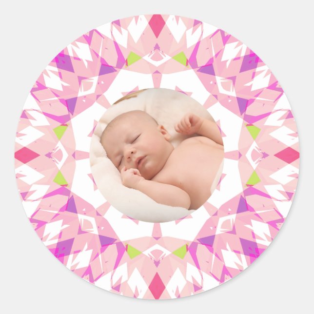 Sticker Rond Soft Pretty Pink Pastels Custom Photo Fête des Mèr (Devant)
