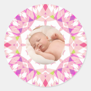 Sticker Rond Soft Pretty Pink Pastels Custom Photo Fête des Mèr