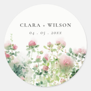 Sticker Rond Soft Subtle Rose Aquarelle Floral Garden Mariage