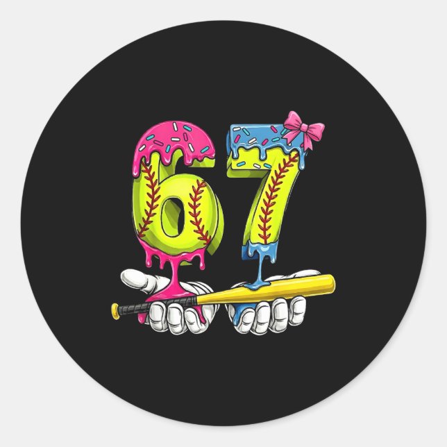 Sticker Rond Softball 67 Ice Cream Drip Six Seven Boys Funny Me (Devant)