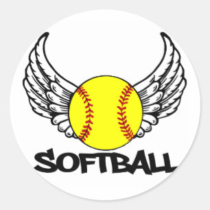 Sticker Rond Softball avec ailes