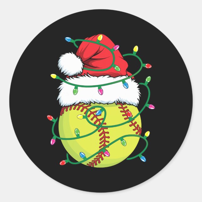 Sticker Rond Softball Avec Chapeau de Père Noël Hommes Garçons  (Devant)
