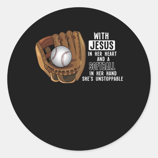 Sticker Rond Softball Catcher Girl Jesus Baseball Religieux (Devant)