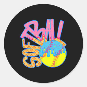 Sticker Rond Softball Drip Pour Garçons Ice Cream Drip Jeunes G