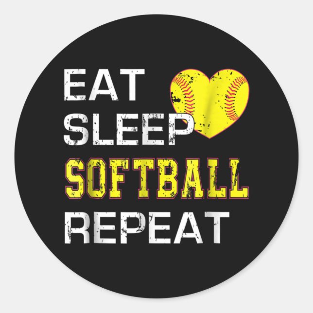 Sticker Rond Softball Eat Sleep Softball Répétition (Devant)