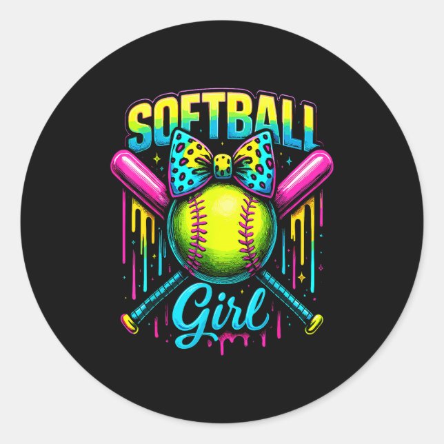Sticker Rond Softball Girl Drip Funny Softball Player  (Devant)