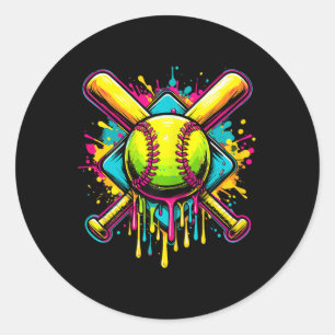 Sticker Rond Softball Girl Ice Cream Softball Drift
