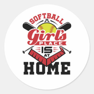 Sticker Rond Softball La place d'une fille est à la maison