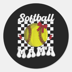 Sticker Rond Softball Mama Coquette Bow Softball Mom Women Moth