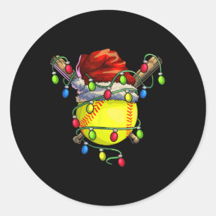 Sticker Rond Softball Noël Noël Lumières Noël Softball