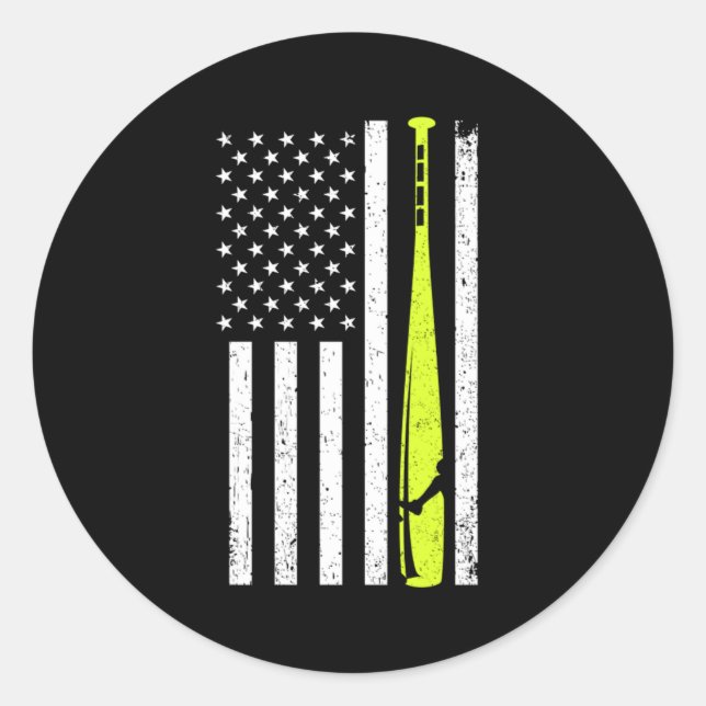 Sticker Rond Softball US Drapeau Baseball America Bat Pitcher c (Devant)