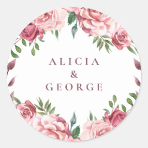 Sticker Rond Soignée de mariage rose rose bordeaux
