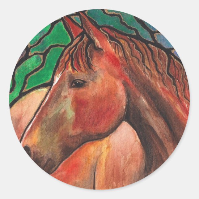 Sticker Rond Soin Esprit Cheval Vitrail Mosaïque Art (Devant)
