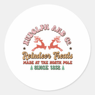Sticker Rond Soins aux rennes de cadeau de Noël