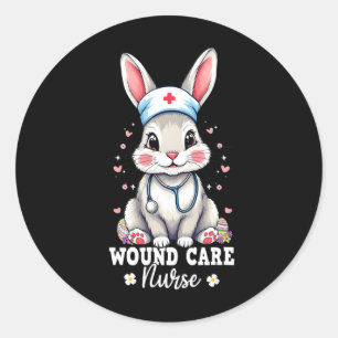 Sticker Rond Soins de beauté Bunny avec Stethoscope Nur de Pâqu