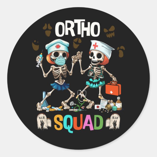 Sticker Rond Soins infirmiers de l'équipe Ortho Skeletons Hallo (Devant)