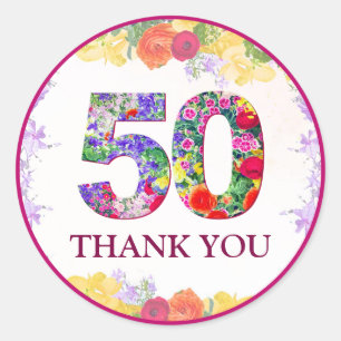 Sticker Rond Soirée 50e anniversaire florale / 50 ans