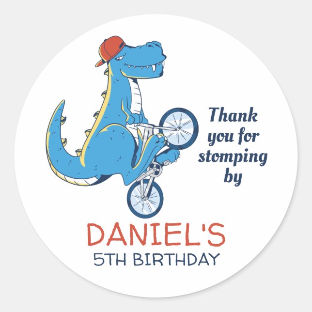 Sticker Rond Soirée Anniversaire de enfant de Dinosaure Cartoon (Devant)