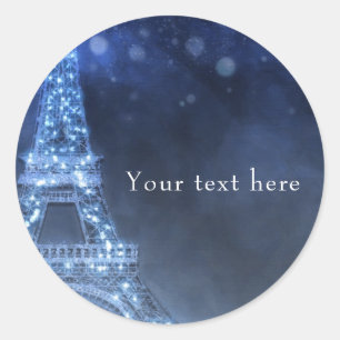 Sticker Rond Soirée bleue Nuit enchantée à Paris Tour Eiffel