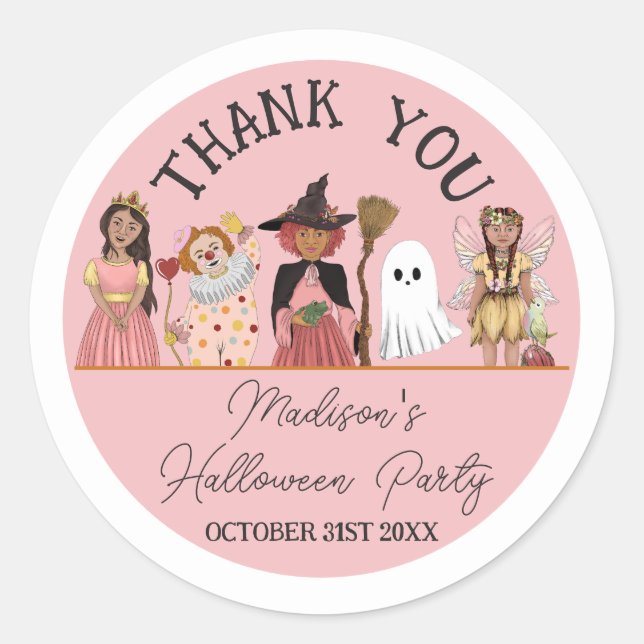 Sticker Rond Soirée Costume d'Halloween rose doux et Éffrayant (Devant)