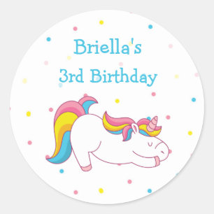 Sticker Rond Soirée d'anniversaire à la licorne ou enveloppe sc
