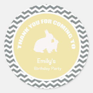 Sticker Rond Soirée d'anniversaire Bunny merci jaune