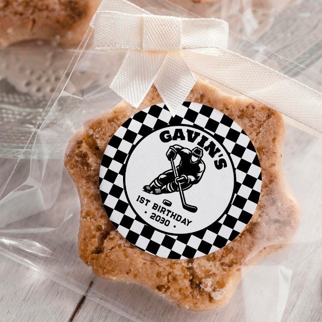 Sticker Rond Soirée d'anniversaire de hockey sur glace Retro (Créateur téléchargé)