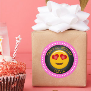 Sticker Rond Soirée d'anniversaire de la mignonne fille Emoji