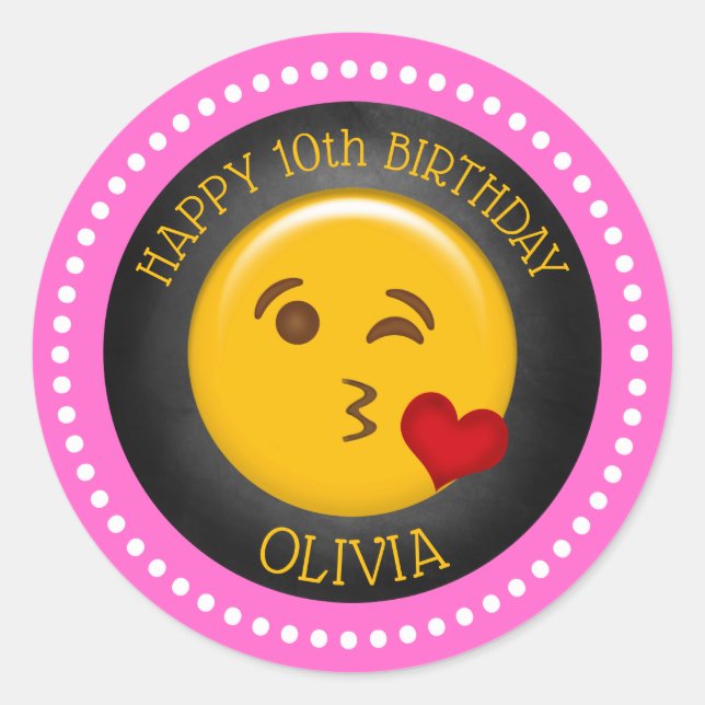 Sticker Rond Soirée d'anniversaire de la mignonne fille Emoji (Devant)