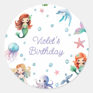 Sticker Rond Soirée d'anniversaire de la mignonne sirène